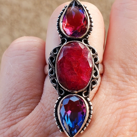New Ruby and Bi-Color Tourmaline 925 Silver Ring. - Picture 9 of 14